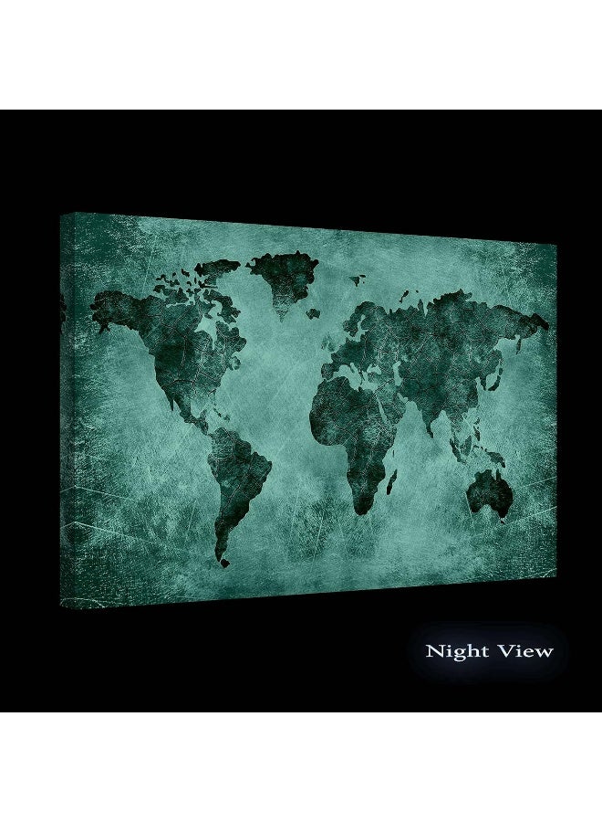 Startonight Canvas Wall Art World Map Brown Teal Abstract Large Framed 32" x 48" - Image 2