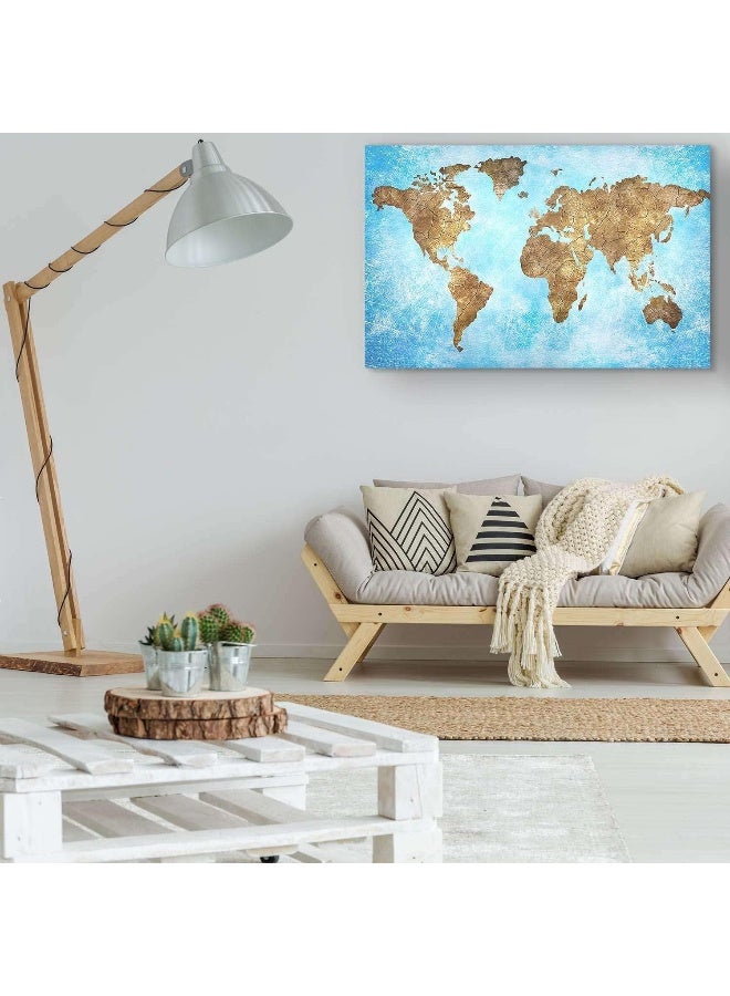 Startonight Canvas Wall Art World Map Brown Teal Abstract Large Framed 32" x 48" - Image 4