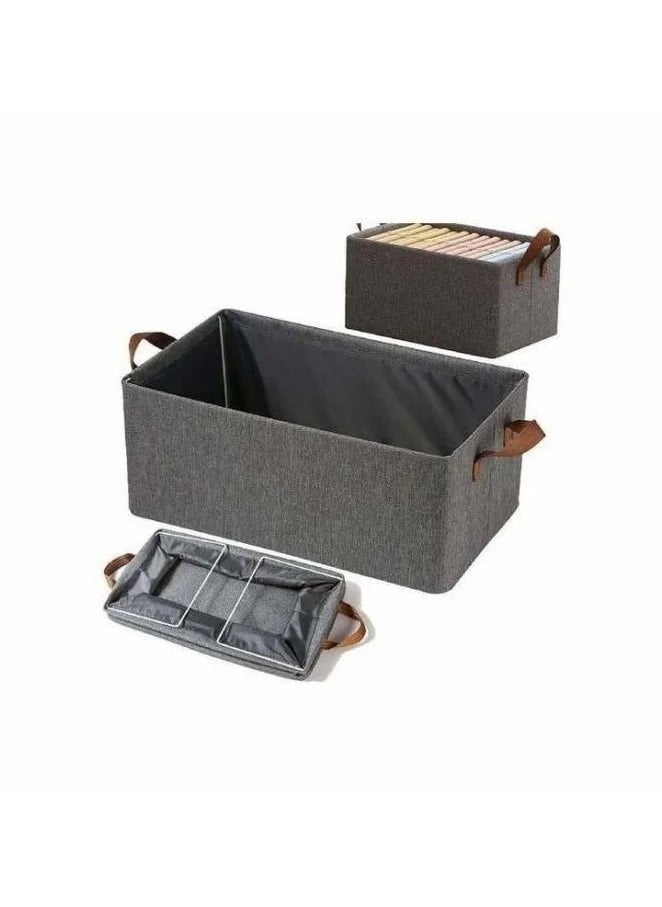 Clothes Storage Box - Collapsible Fabric Divided Storage Basket with Heavy Duty Metal Hardware - Closet Organizer - Drawer Organizers with Durable Washable Handles.  - Image 2