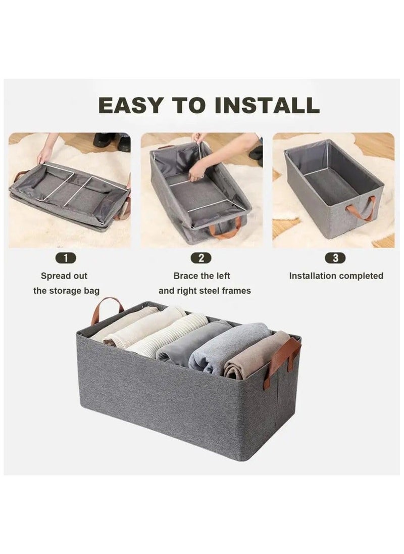 Clothes Storage Box - Collapsible Fabric Divided Storage Basket with Heavy Duty Metal Hardware - Closet Organizer - Drawer Organizers with Durable Washable Handles.  - Image 4