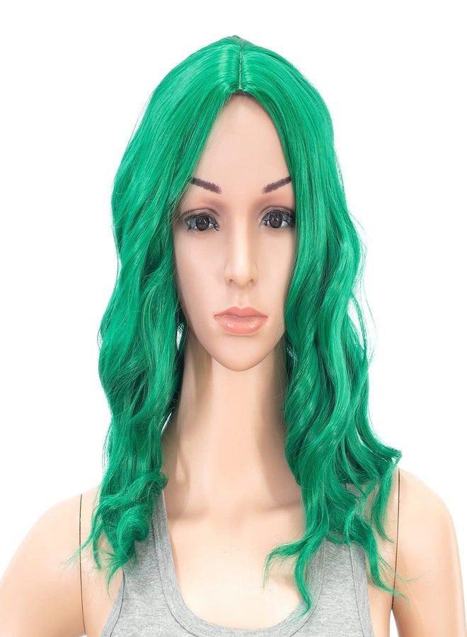 SWACC 15 Inch Short Curly Wavy Hair Wig Medium Length Synthetic Colorful Cosplay Daily Party Wig for Women with Wig Cap (St Patricks Green) - Image 3