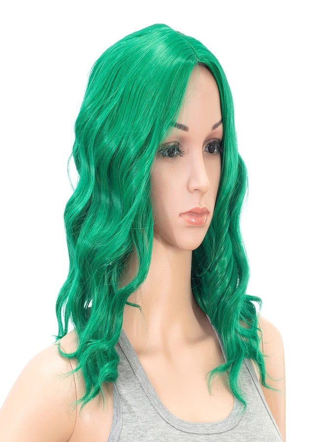 SWACC 15 Inch Short Curly Wavy Hair Wig Medium Length Synthetic Colorful Cosplay Daily Party Wig for Women with Wig Cap (St Patricks Green) - Image 2