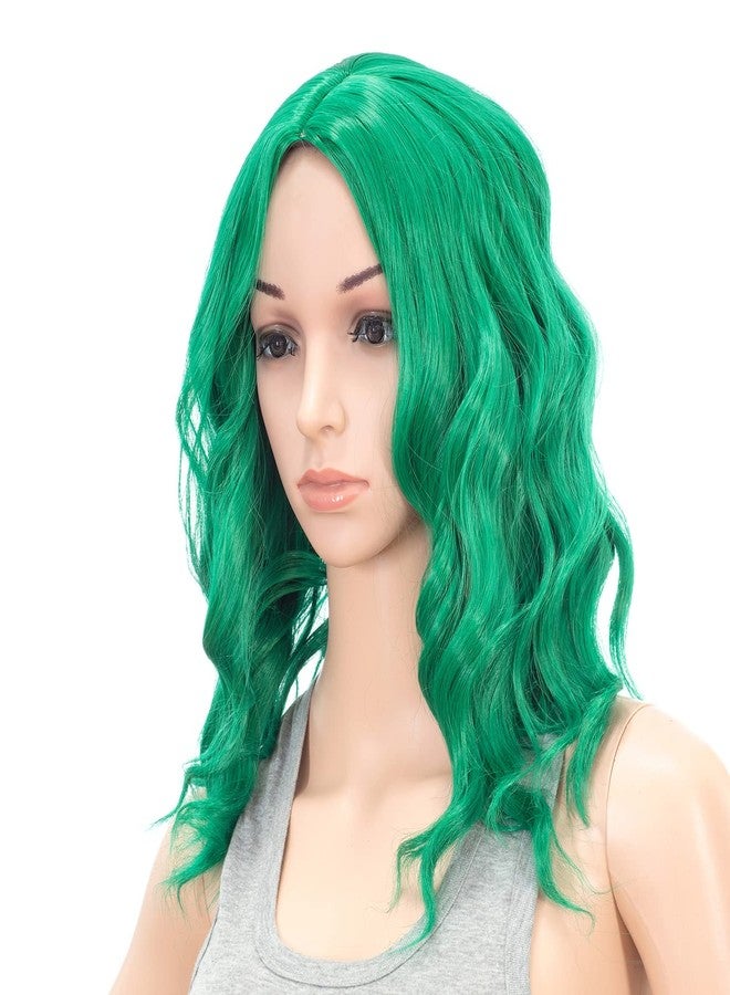 SWACC 15 Inch Short Curly Wavy Hair Wig Medium Length Synthetic Colorful Cosplay Daily Party Wig for Women with Wig Cap (St Patricks Green) - Image 1
