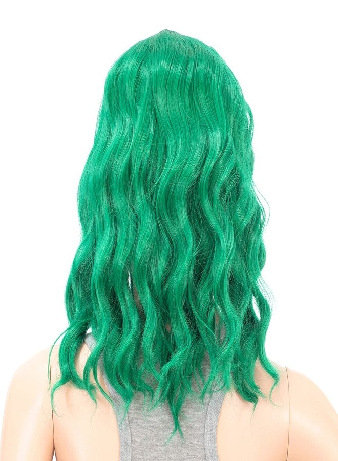 SWACC 15 Inch Short Curly Wavy Hair Wig Medium Length Synthetic Colorful Cosplay Daily Party Wig for Women with Wig Cap (St Patricks Green) - Image 4