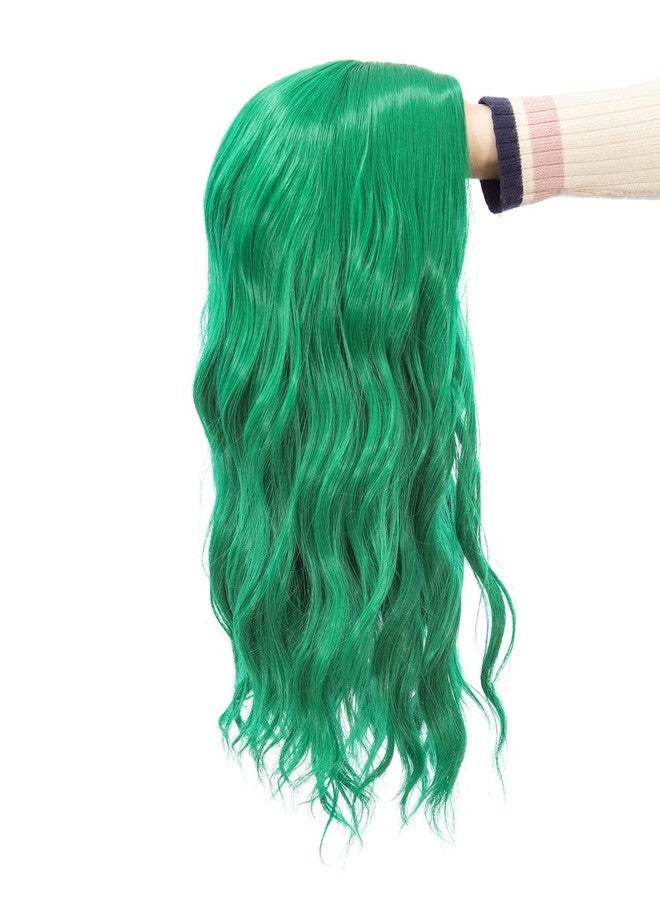SWACC 15 Inch Short Curly Wavy Hair Wig Medium Length Synthetic Colorful Cosplay Daily Party Wig for Women with Wig Cap (St Patricks Green) - Image 5