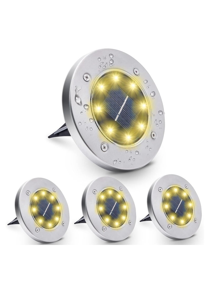 Generic 4 Pack Solar Ground Lights, 8 Solar Lights, Waterproof In-Ground Lights Solar Outdoor, Landscape Lighting for Lawn, Pathway, Yard, Deck, Driveway, Walkway (Warm White)  - Image 1
