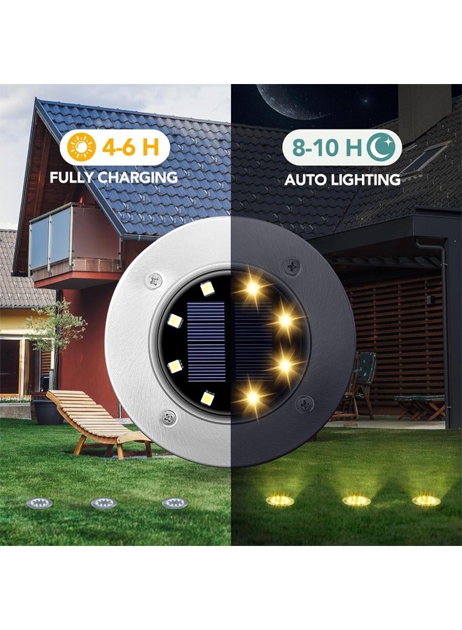 Generic 4 Pack Solar Ground Lights, 8 Solar Lights, Waterproof In-Ground Lights Solar Outdoor, Landscape Lighting for Lawn, Pathway, Yard, Deck, Driveway, Walkway (Warm White)  - Image 2