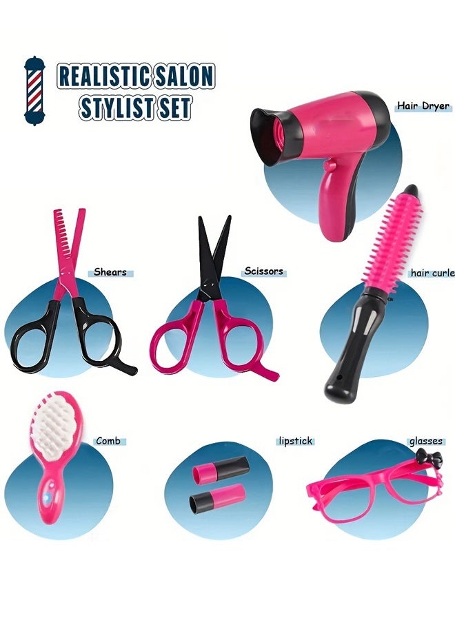 ألعاب صالون الشعر للبنات صالون التجميل مجموعة مع لعب لعب مصمم الشعر مع منزلة الحلاقة ومجفف الشعر والحديد المتحرك والمرايا والمقص والاكسسوارات التصميم - Image 2