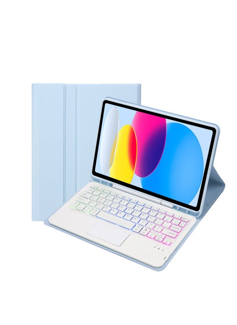 For Samsung TabS9FE11 Inch 2023 Protective Cover Wonderful Control Magnetic Suction Colorful Backlit Bluetooth Keyboard Soft Shell-Color:Sky Cloud Blue-Touch Keyboard (Backlit)-Product Type:Samsung S9fe Puls 12.4inch ( 10inch Keyboard)