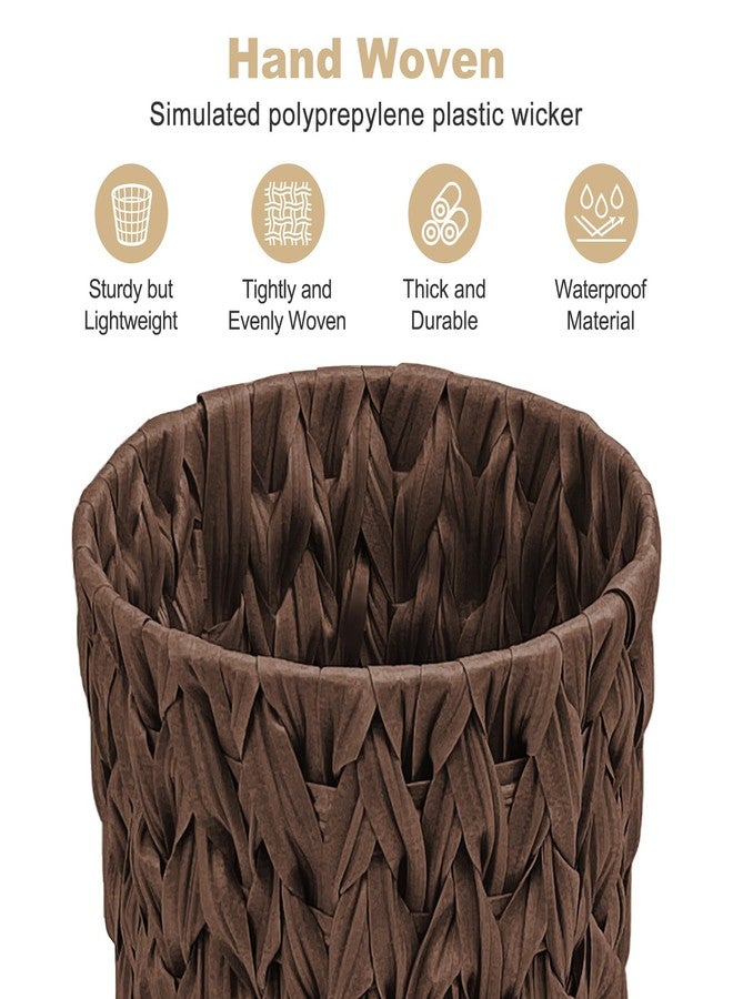 EITMOW Rattan Plastic Wicker Trash Can, Waterproof Small Bathroom Waste Basket, Handwoven-Look Garbage Bin for Bedroom, Office, Home Decor, 7.5"×6.5"×11" (1, Brown) - Image 5