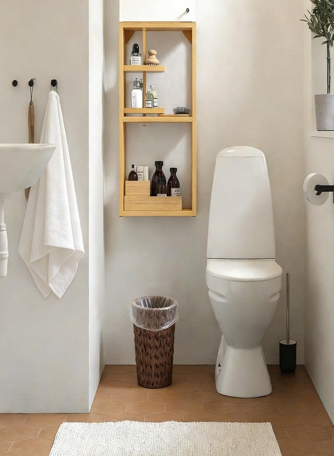 EITMOW Rattan Plastic Wicker Trash Can, Waterproof Small Bathroom Waste Basket, Handwoven-Look Garbage Bin for Bedroom, Office, Home Decor, 7.5"×6.5"×11" (1, Brown) - Image 3