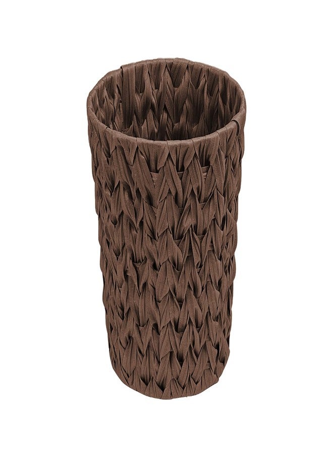 EITMOW Rattan Plastic Wicker Trash Can, Waterproof Small Bathroom Waste Basket, Handwoven-Look Garbage Bin for Bedroom, Office, Home Decor, 7.5"×6.5"×11" (1, Brown) - Image 1