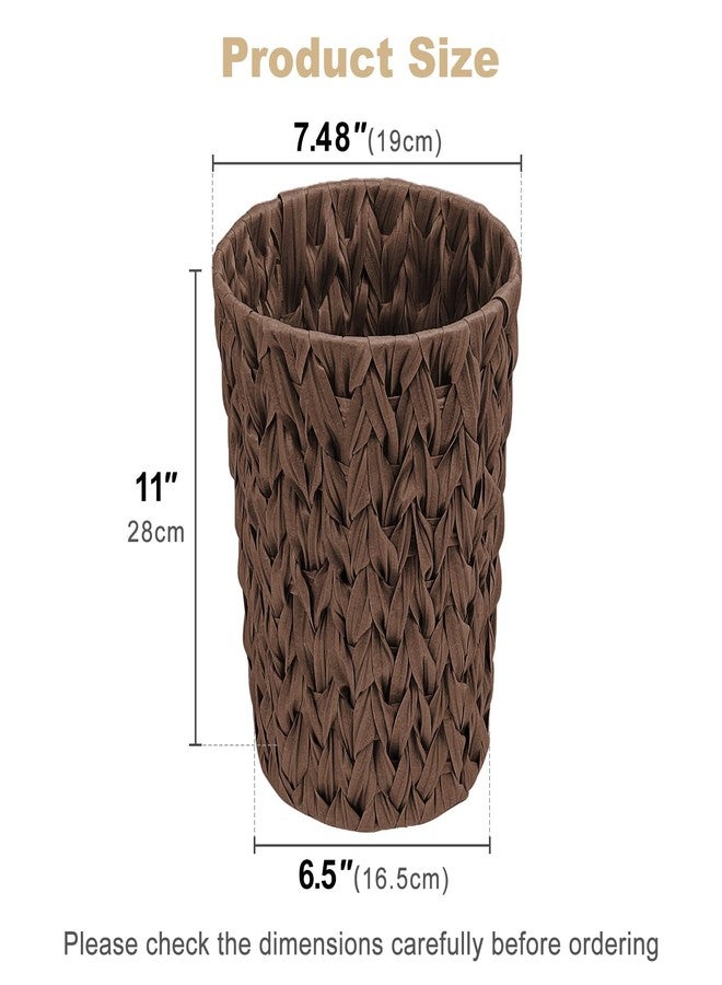 EITMOW Rattan Plastic Wicker Trash Can, Waterproof Small Bathroom Waste Basket, Handwoven-Look Garbage Bin for Bedroom, Office, Home Decor, 7.5"×6.5"×11" (1, Brown) - Image 2