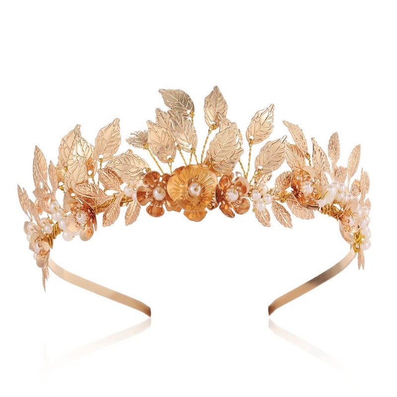 Yean Gold Leaf Crown Wedding Headband Flower Leaves Bridal Headpiece Laurel Festival Hair Accessories for Women and Girls