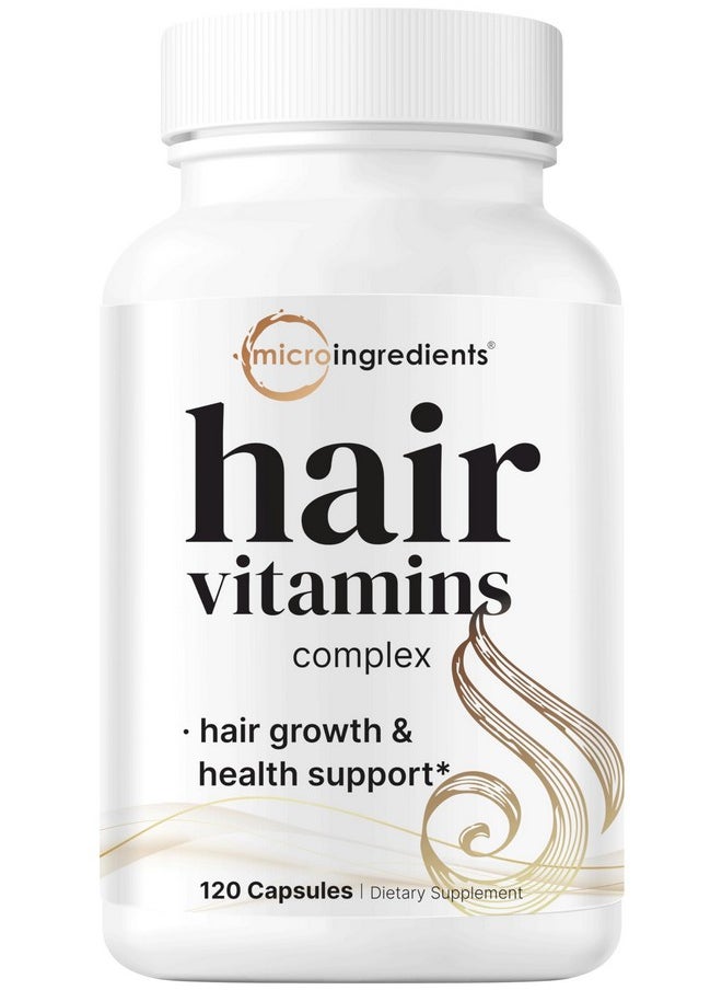 Micro Ingredients Hair Growth Vitamins Complex, 120 Capsules | 14-in-1 Formula with 5,000mcg Biotin, Collagen, Keratin, Vitamin C, Saw Palmetto & More | Vitaminas Para El Cabello | Promotes Natural Growth & Thickness  - Image 1