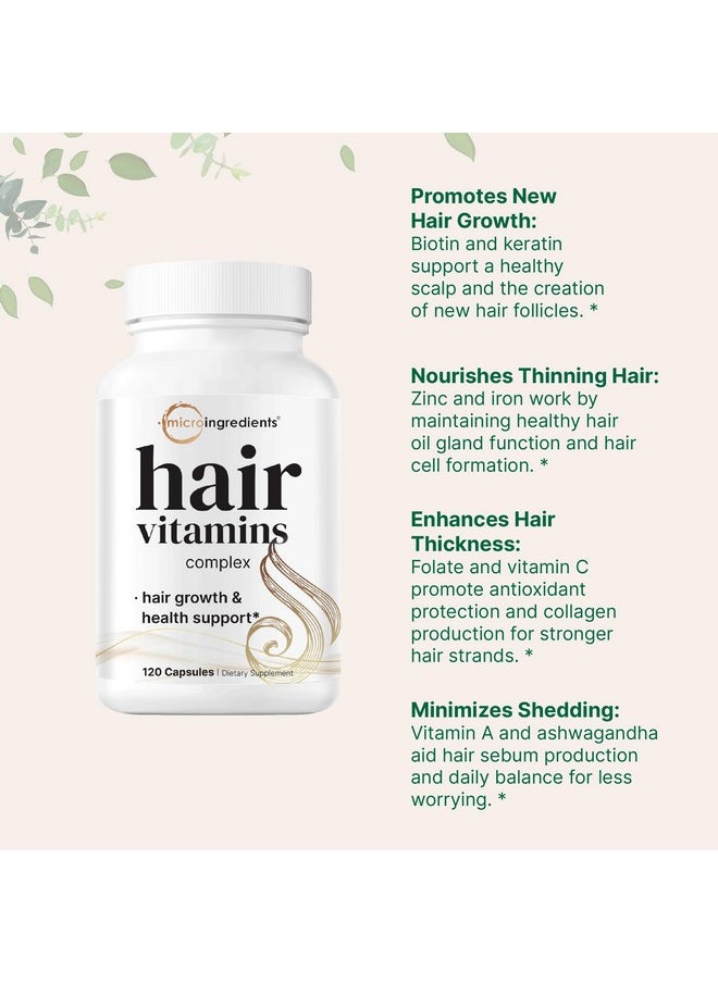 Micro Ingredients Hair Growth Vitamins Complex, 120 Capsules | 14-in-1 Formula with 5,000mcg Biotin, Collagen, Keratin, Vitamin C, Saw Palmetto & More | Vitaminas Para El Cabello | Promotes Natural Growth & Thickness  - Image 5
