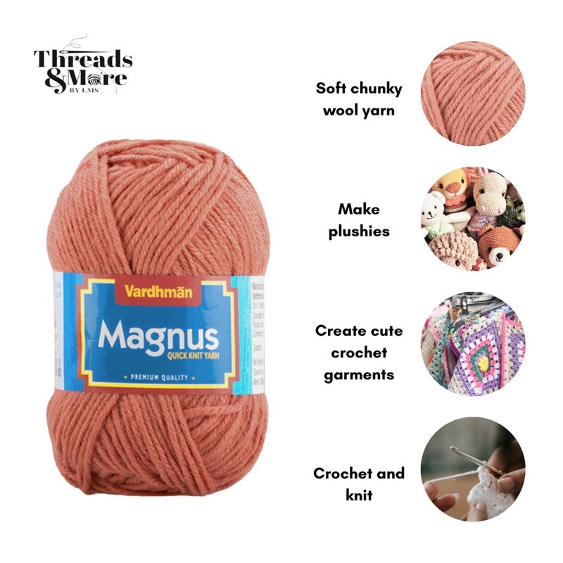 Vardhman Threads Vardhaman Magnus Yarn Acrowool Acrylic Hand Knitting and Crochet Yarn. Pack of 1 Ball - 100Gms,4 ply (Acrylic Wool Yarn) (Salmon Pink) - Image 2