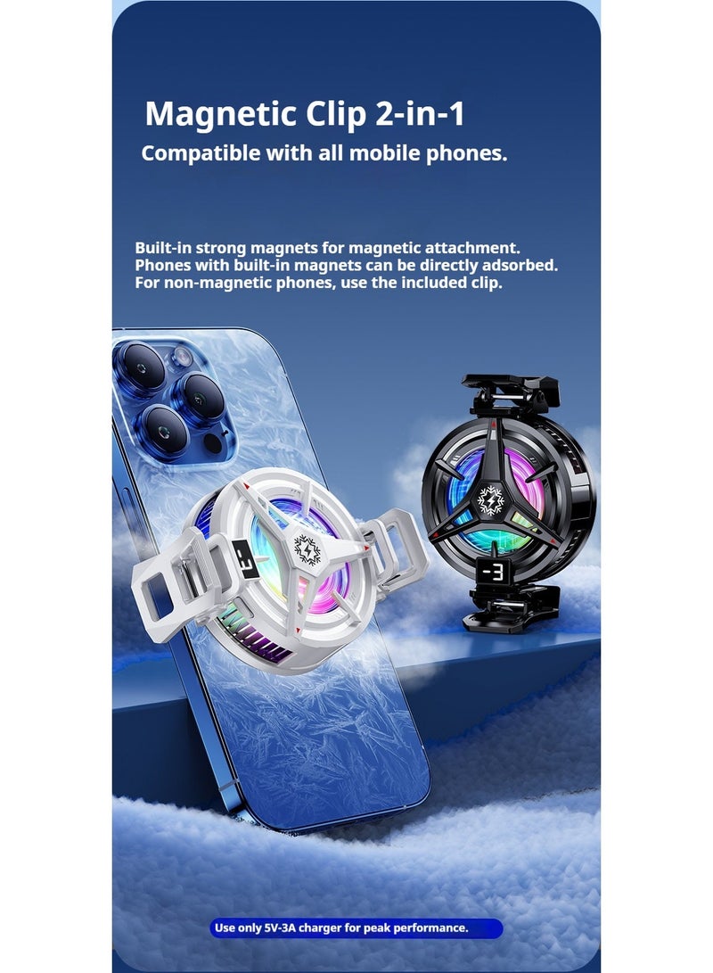 Multi-Mode Magnetic Phone Cooler, 12W Turbo Cooling with Triple Temperature Setting , RGB Light, Aluminum Heatsink for Gaming Smartphones, Supports QC/PD Fast Charging - Image 3