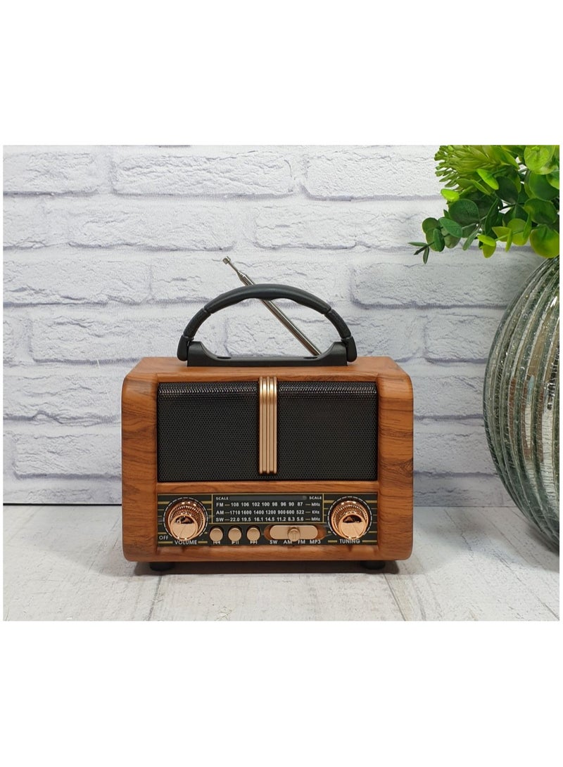 أن أن أس طراز خشبي كلاسيكي سهل الحمل ومقبض AM FM وسماعات بلوتوث محمولة NS-8107BT - Image 1