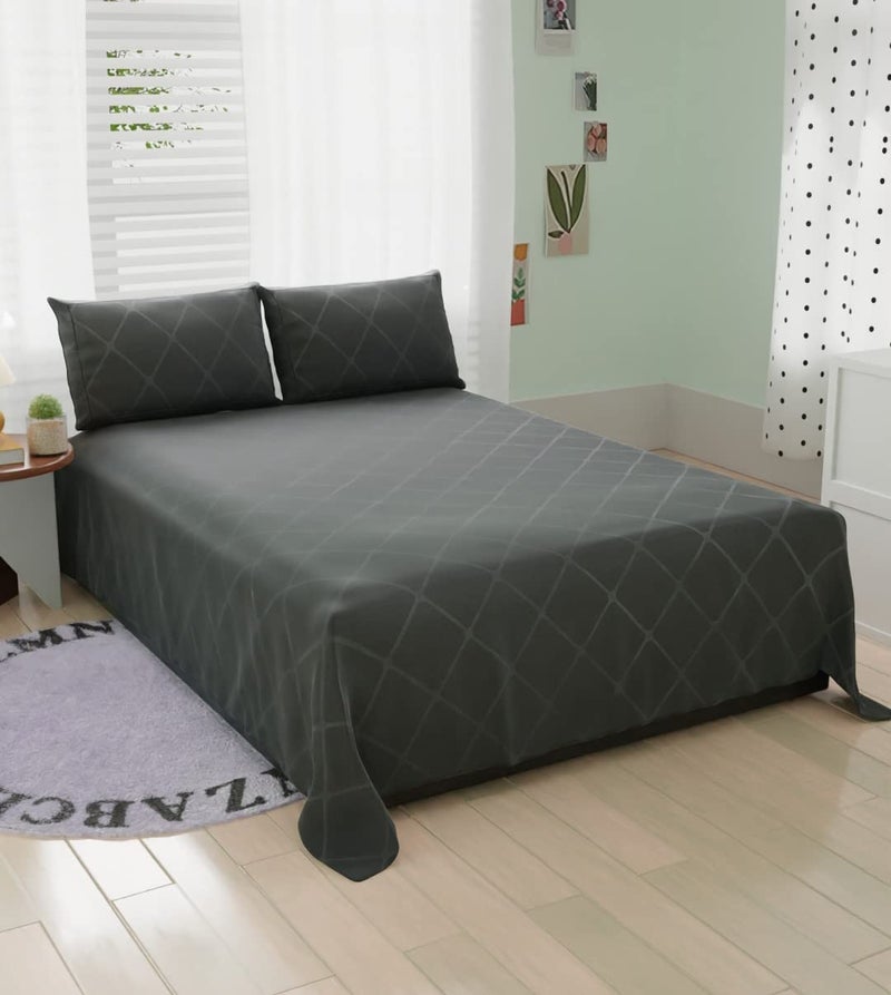 Belvostum Burfi Style Microfiber Bedsheet for Double Bedsheet with 2 Pillows Covers 90x100 Inches (Dark Gray) - Image 1