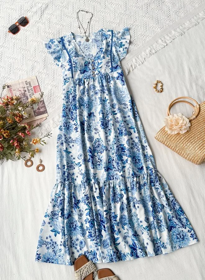 Take Two Take Two Blue Floral Sleeveless Maxi Dress