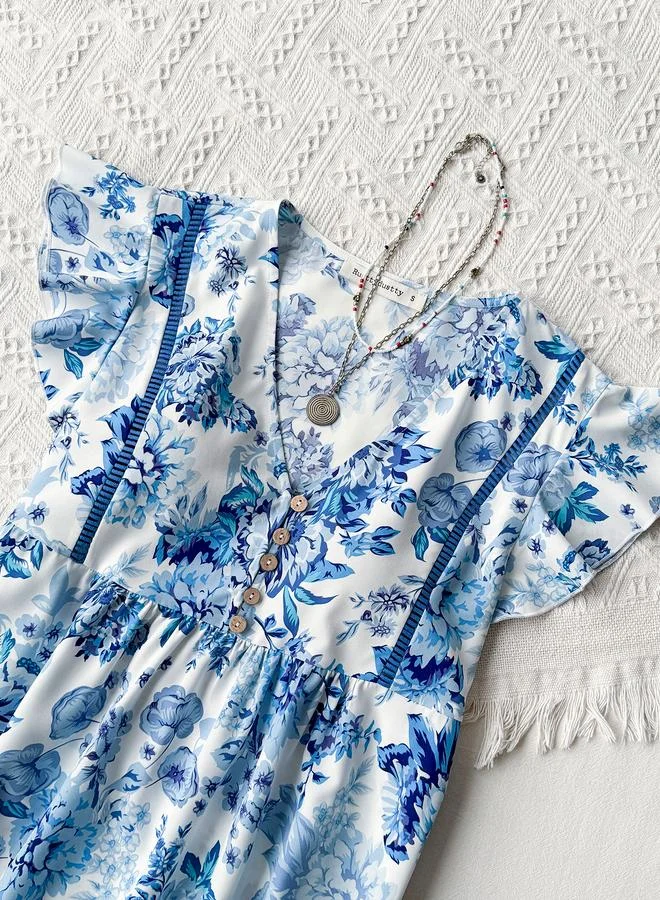 Take Two Take Two Blue Floral Sleeveless Maxi Dress