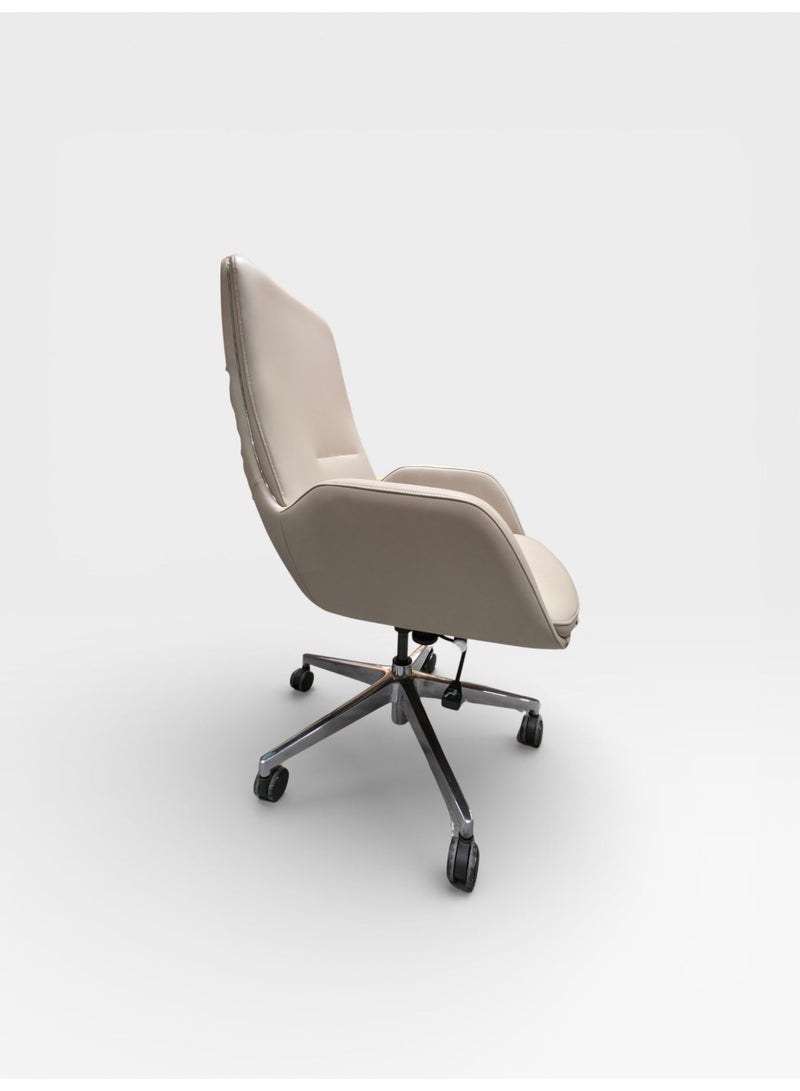 FURALUX Beige Executive Office Chair Mid Back – Premium PU Leather, 2-Lock Tilt Mechanism, Height Adjustable, Wide Seat, Metal 5-Star Base, 150KG Capacity - Image 4