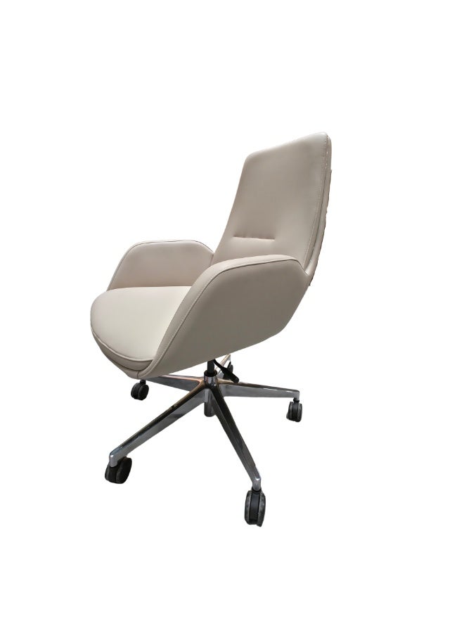 FURALUX Beige Executive Office Chair Mid Back – Premium PU Leather, 2-Lock Tilt Mechanism, Height Adjustable, Wide Seat, Metal 5-Star Base, 150KG Capacity - Image 1