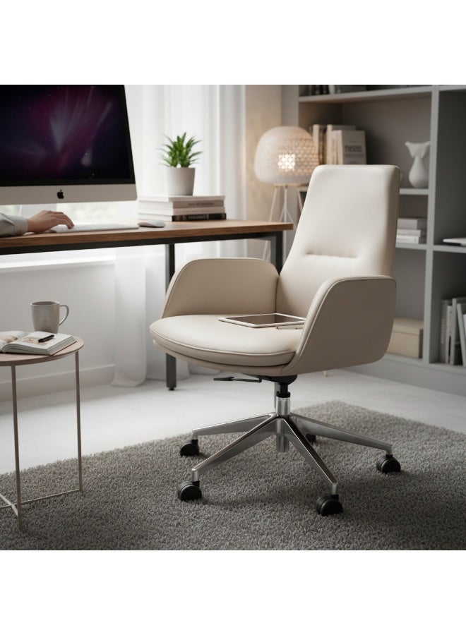 FURALUX Beige Executive Office Chair Mid Back – Premium PU Leather, 2-Lock Tilt Mechanism, Height Adjustable, Wide Seat, Metal 5-Star Base, 150KG Capacity - Image 2