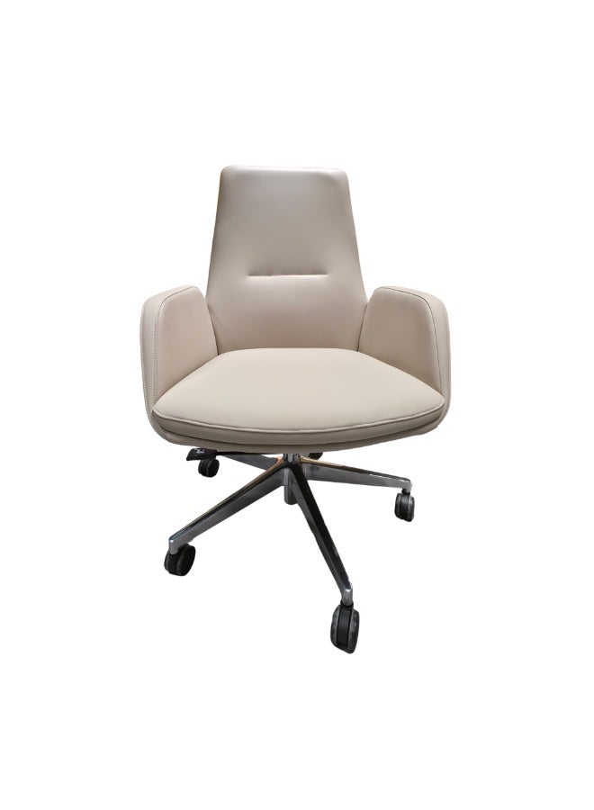 FURALUX Beige Executive Office Chair Mid Back – Premium PU Leather, 2-Lock Tilt Mechanism, Height Adjustable, Wide Seat, Metal 5-Star Base, 150KG Capacity - Image 3