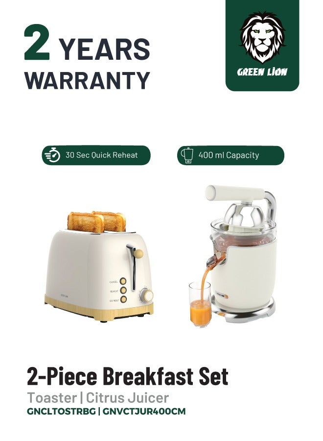 GREEN LION 2-Piece Kitchen Set (Juicer, Toaster), 170W Compact Juicer for Fresh Juice, 815W 2-Slice Toaster with Adjustable Browning Control, Efficient, Stylish and Easy to Use - Beige  - Image 1