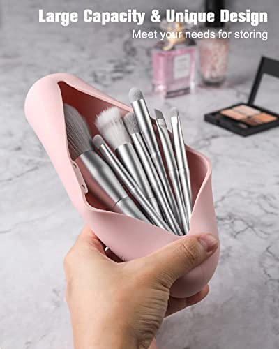 FERYES Large Travel Makeup Brush Holder, Magnetic Anti-fall Out Silicon Portable Cosmetic Face Brushes Holder, Soft and Sleek Makeup Tools Organizer for Travel- (8.27 * 2.36 * 1.57) - Image 2