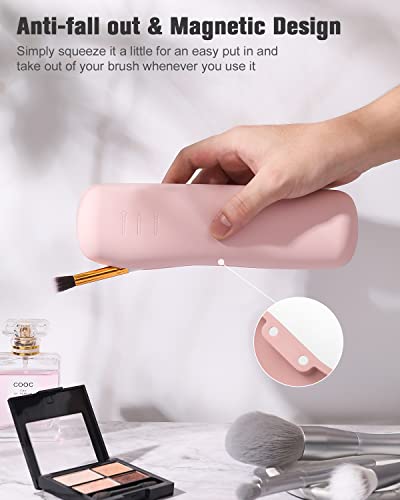 FERYES Large Travel Makeup Brush Holder, Magnetic Anti-fall Out Silicon Portable Cosmetic Face Brushes Holder, Soft and Sleek Makeup Tools Organizer for Travel- (8.27 * 2.36 * 1.57) - Image 3