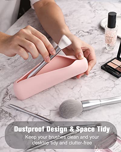 FERYES Large Travel Makeup Brush Holder, Magnetic Anti-fall Out Silicon Portable Cosmetic Face Brushes Holder, Soft and Sleek Makeup Tools Organizer for Travel- (8.27 * 2.36 * 1.57) - Image 4