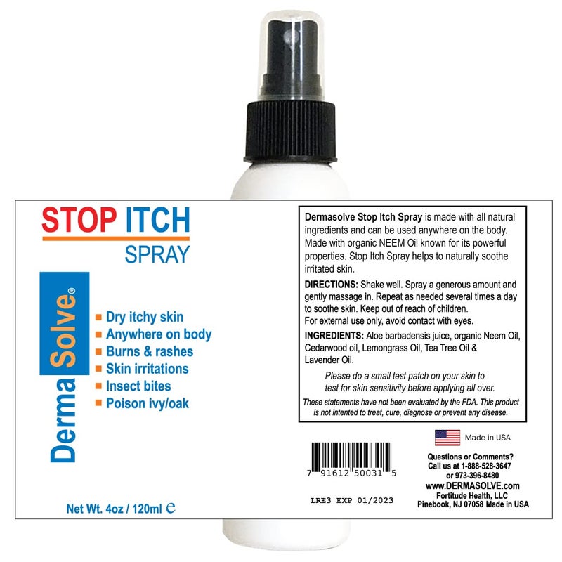 Dermasolve Stop Itch Spray with 100% Organic Neem Oil, Scalp and Body Psoriasis Relief, Dry Skin, Bites, Sunburn, Burns and Rashes - Image 3
