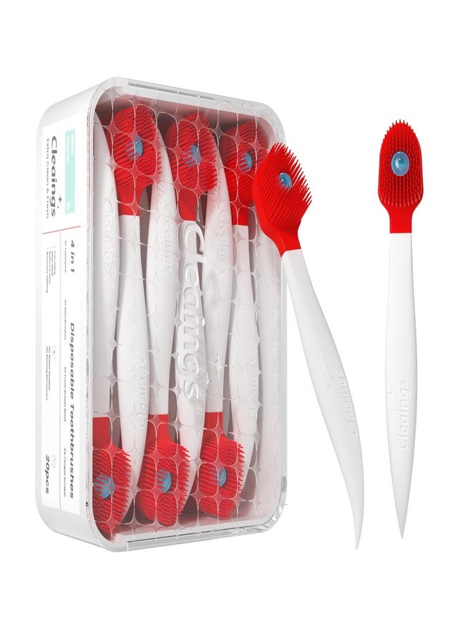 cleaings فرش أسنان صغيرة من كلينجز® - فرش أسنان للاستخدام مرة واحدة مع حبيبات تنظيف ومعجون أسنان وعود تنظيف للعمل أو السفر، 20 قطعة - بنكهة النعناع (عبوة واحدة) - Image 1
