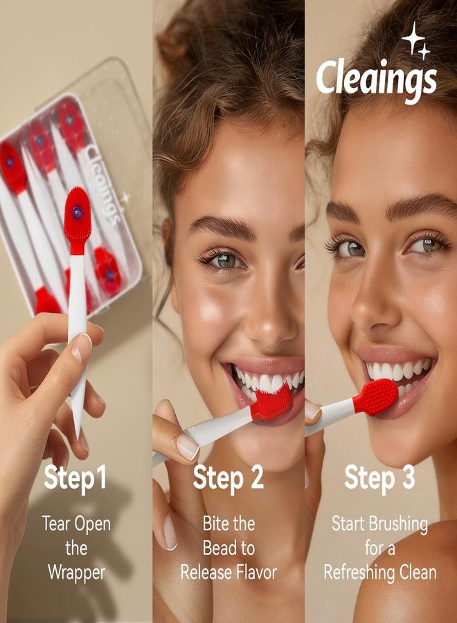 cleaings فرش أسنان صغيرة من كلينجز® - فرش أسنان للاستخدام مرة واحدة مع حبيبات تنظيف ومعجون أسنان وعود تنظيف للعمل أو السفر، 20 قطعة - بنكهة النعناع (عبوة واحدة) - Image 2