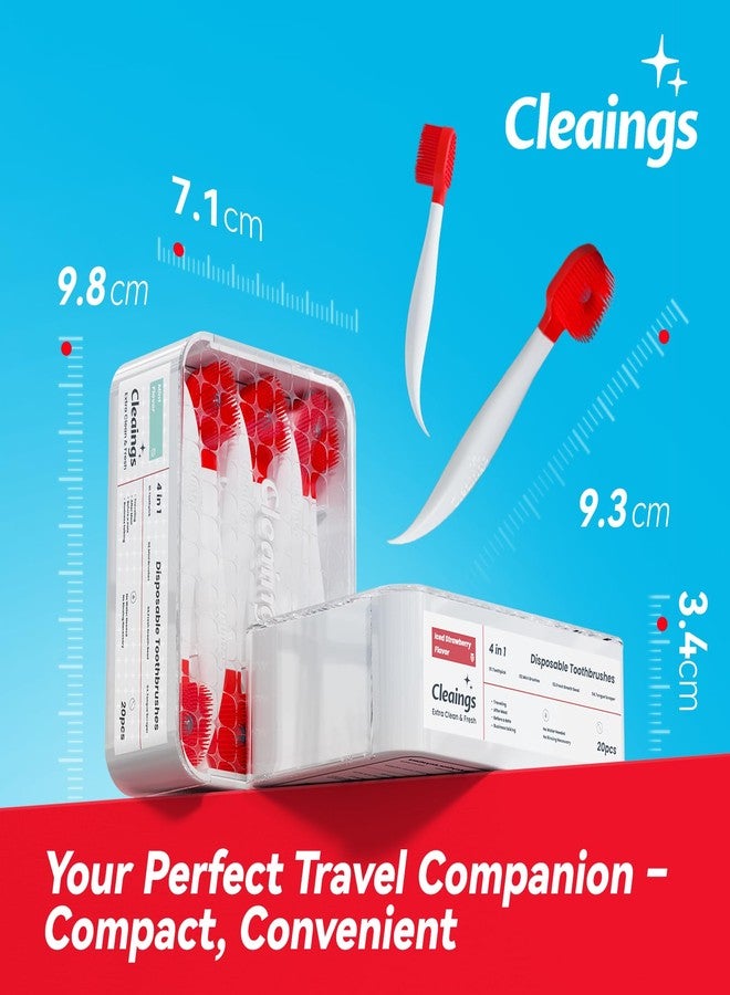 cleaings فرش أسنان صغيرة من كلينجز® - فرش أسنان للاستخدام مرة واحدة مع حبيبات تنظيف ومعجون أسنان وعود تنظيف للعمل أو السفر، 20 قطعة - بنكهة النعناع (عبوة واحدة) - Image 4