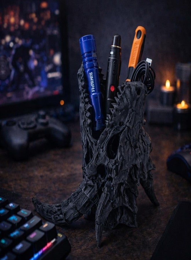 CUBIX3D Dragon Skull Pen Holder | Fantasy Creature Desk Organizer for Pens, Brushes & Stationery | Gothic Gaming Desk Decor for Office, Study Table & Art Desk - Image 4