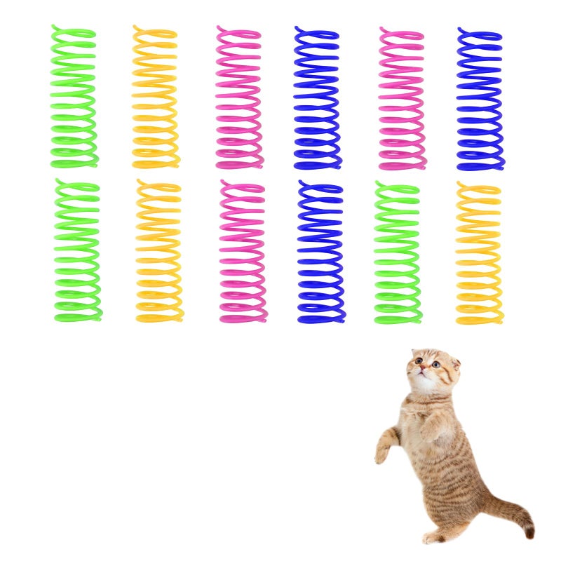 Andiker Cat Spring Toy 12pcs 35 inch Spiral Cat Toy Interactive for Indoor Cat Elastic Colorful Plastic Cat Coil Spring Toy New Upgrade Extended Large Spring Toy for Kitten Relieve Boredom - Image 2