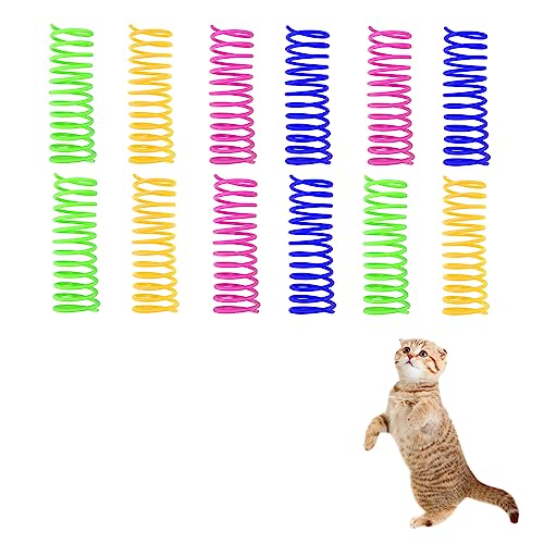 Andiker Cat Spring Toy 12pcs 35 inch Spiral Cat Toy Interactive for Indoor Cat Elastic Colorful Plastic Cat Coil Spring Toy New Upgrade Extended Large Spring Toy for Kitten Relieve Boredom - Image 1