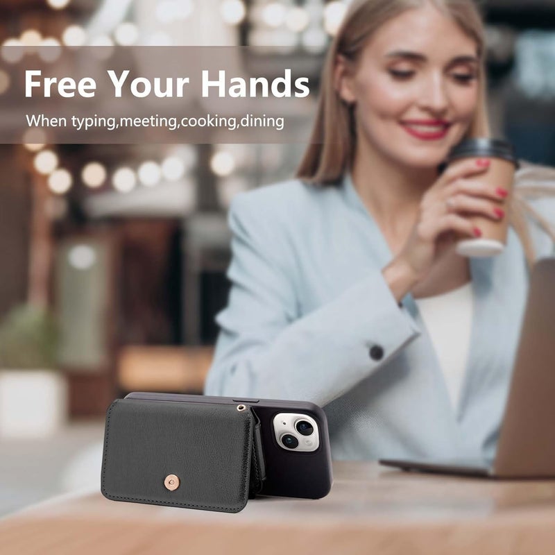 M-Plateau محفظة صغيرة للنساء بسعة كبيرة مع نافذة للهوية، محفظة هاتف مع حامل بطاقة لاصق 3M لحافظة الهاتف (متوافقة مع معظم الهواتف الذكية) (أسود) - Image 4