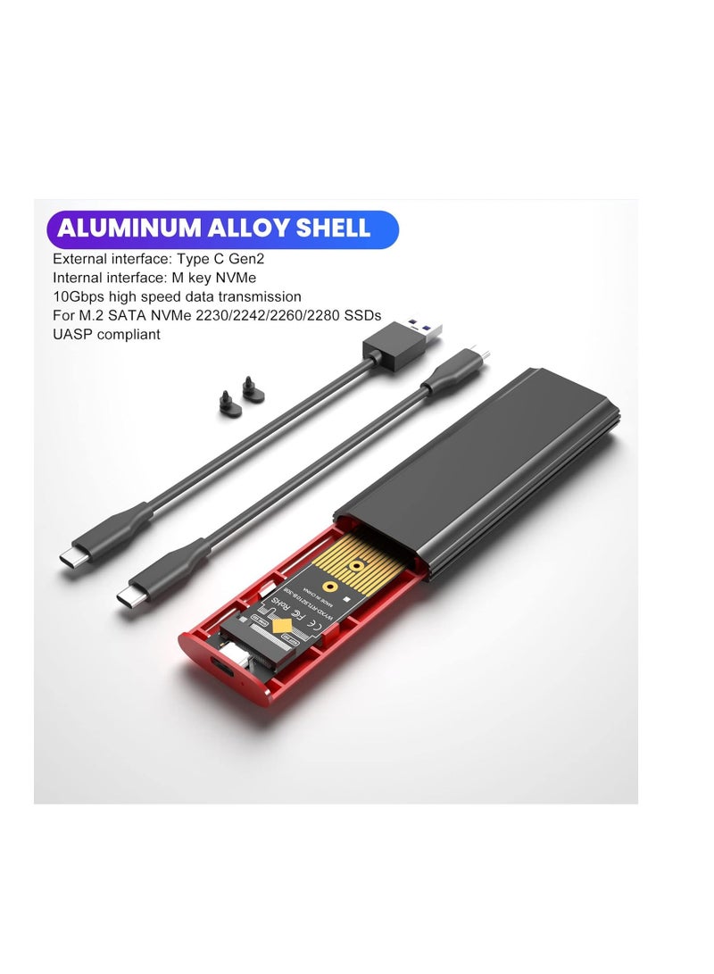 M.2 NVMe SSD Enclosure, Aluminum USB 3.1 Gen 2 External Adapter, 10Gbps High-Speed Case for M-Key PCIe and Compatible M.2 SATA SSDs - Image 2
