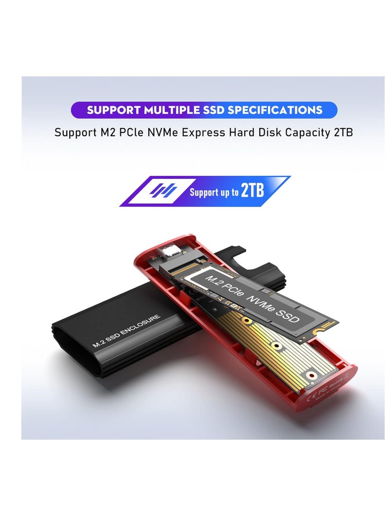 M.2 NVMe SSD Enclosure, Aluminum USB 3.1 Gen 2 External Adapter, 10Gbps High-Speed Case for M-Key PCIe and Compatible M.2 SATA SSDs - Image 3