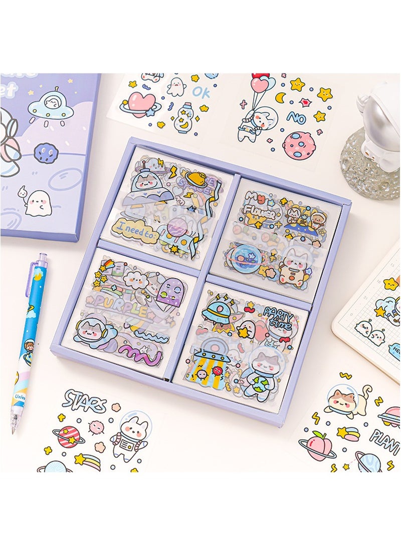Loquat 100 Sheets Cartoon Outer Space Themes Stickers Set Cute Cartoon Planets Sticker Set for Scrapbook Laptop Dairy Decoration - Image 1
