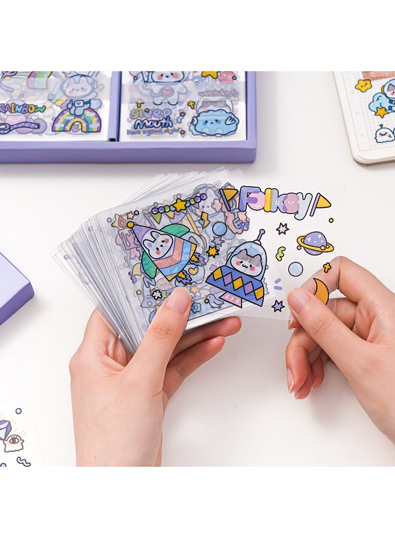 Loquat 100 Sheets Cartoon Outer Space Themes Stickers Set Cute Cartoon Planets Sticker Set for Scrapbook Laptop Dairy Decoration - Image 3