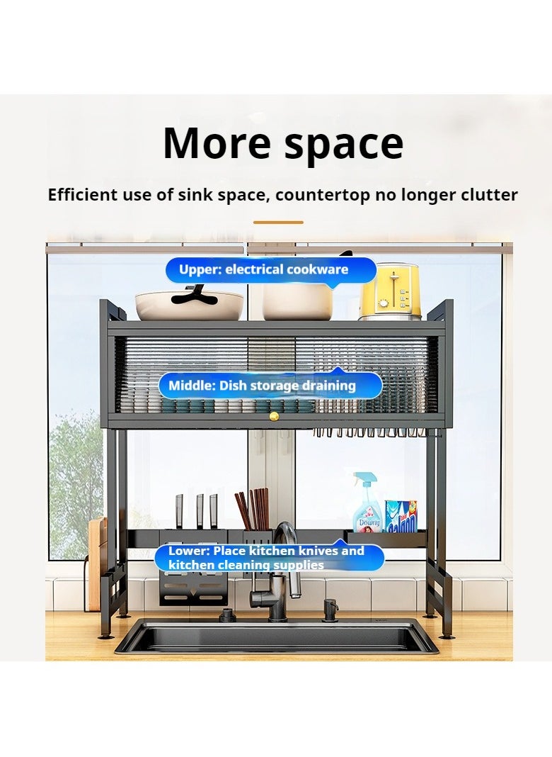 Generic - The Sink Dish Drainer Drying Rack,2 Tier Dish Drying Rack for Kitchen Counter, Large Dish Drying Rack with Flip Door, Over Sink Dish Drying Rack for Family Use,Dust-Proof,105cm - Image 1