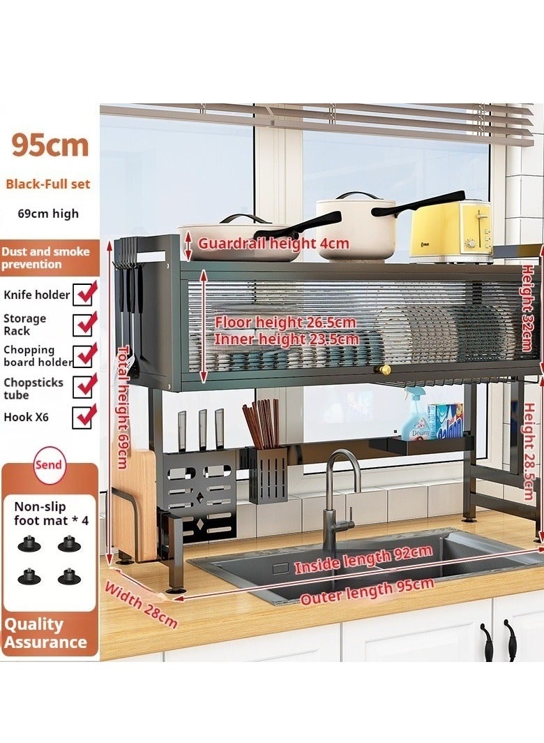 The Sink Dish Drainer Drying Rack,2 Tier Dish Drying Rack for Kitchen Counter, Large Dish Drying Rack with Flip Door, Over Sink Dish Drying Rack for Family Use,Dust-Proof,95cm - Image 2