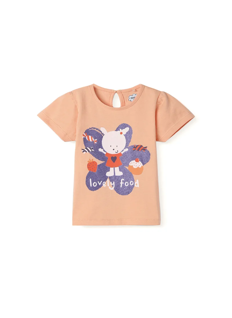 Nautinati Nautinati Girls' Cotton Graphic Foil Printed Cap Sleeves T-shirt