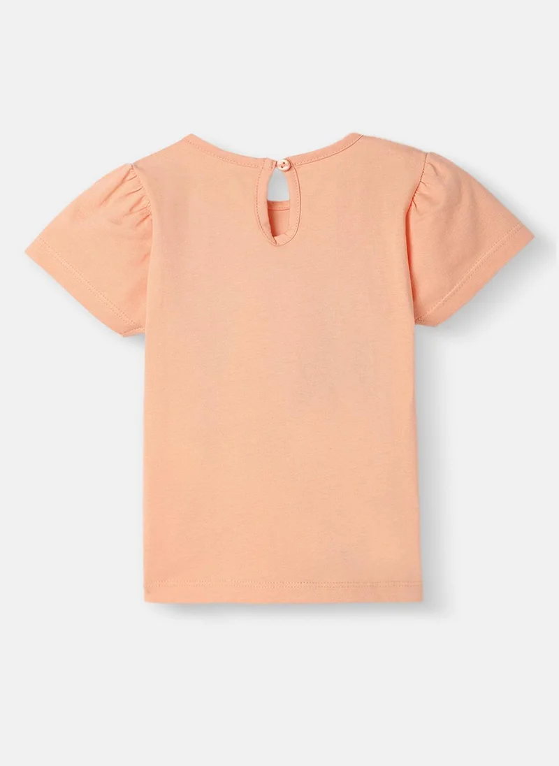 Nautinati Nautinati Girls' Cotton Graphic Foil Printed Cap Sleeves T-shirt